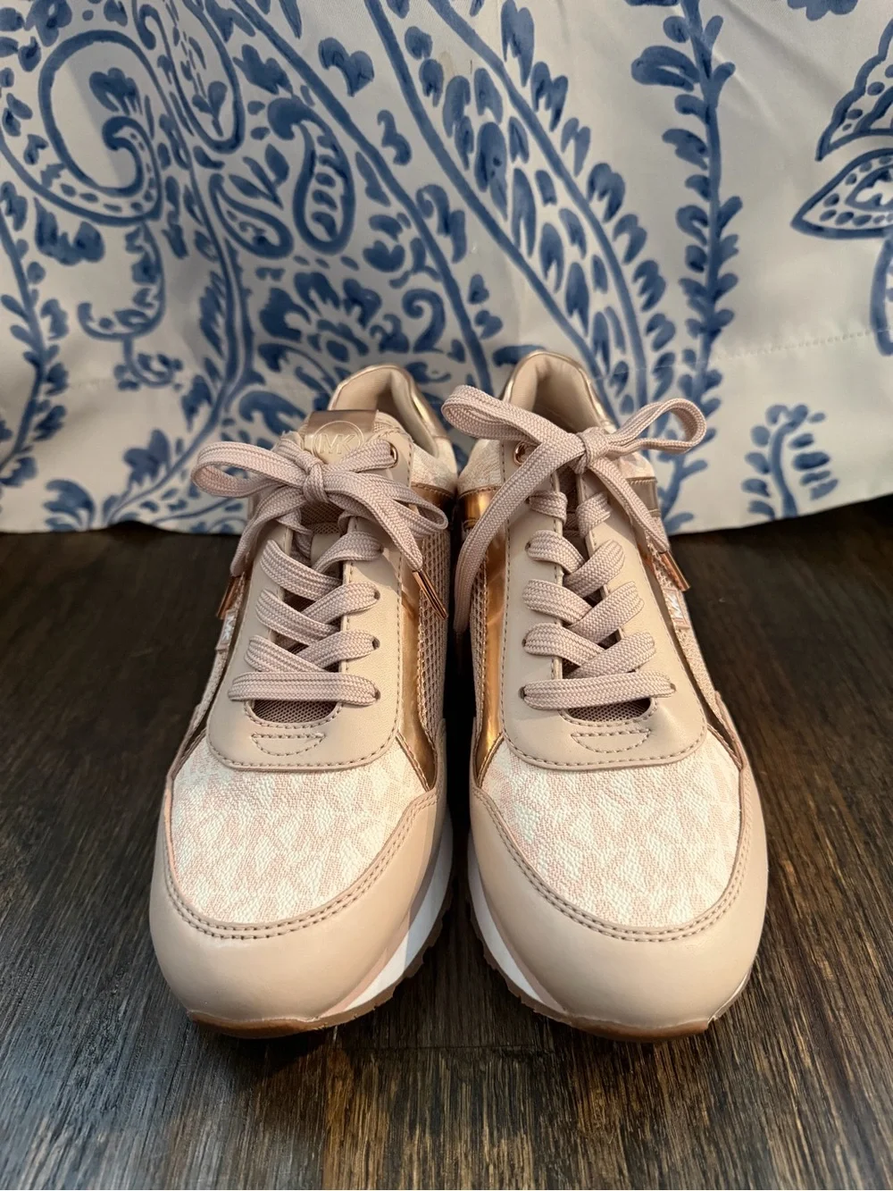 Michael Kors Rose Gold and Blush Metallic Lace-Up Sneakers